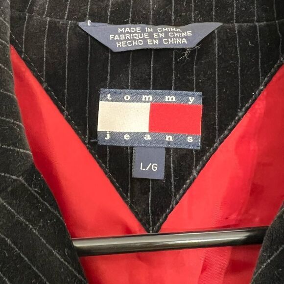 Tommy Hilfiger Vintage Y2K Black Velvet Pin Striped Blazer Jacket Size L - Picture 3 of 13